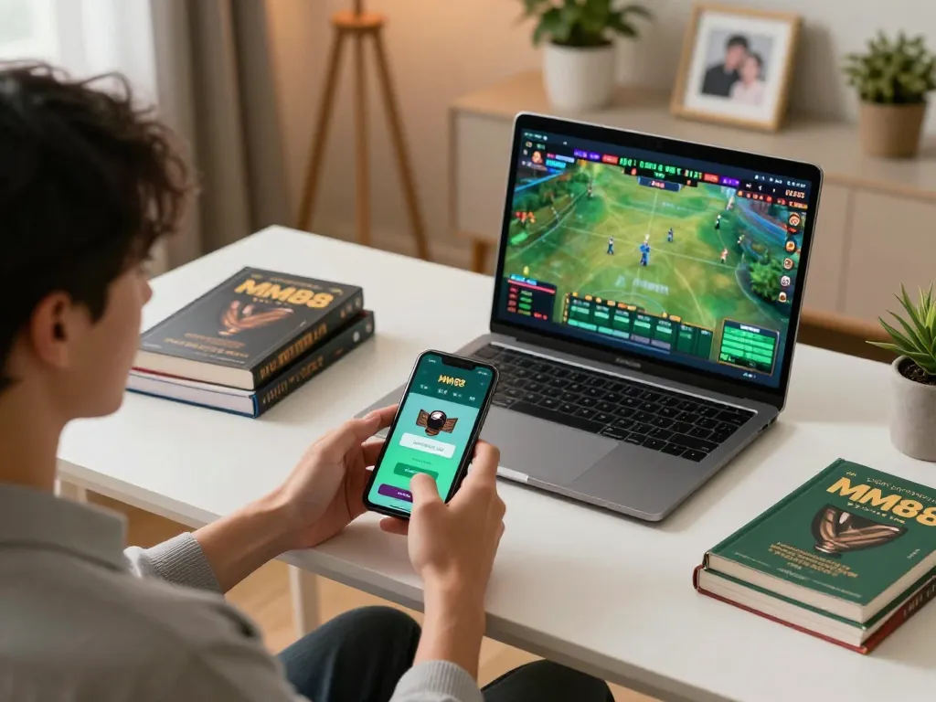 Engaging with the MM88 mobile app for sports betting in a cozy home setup