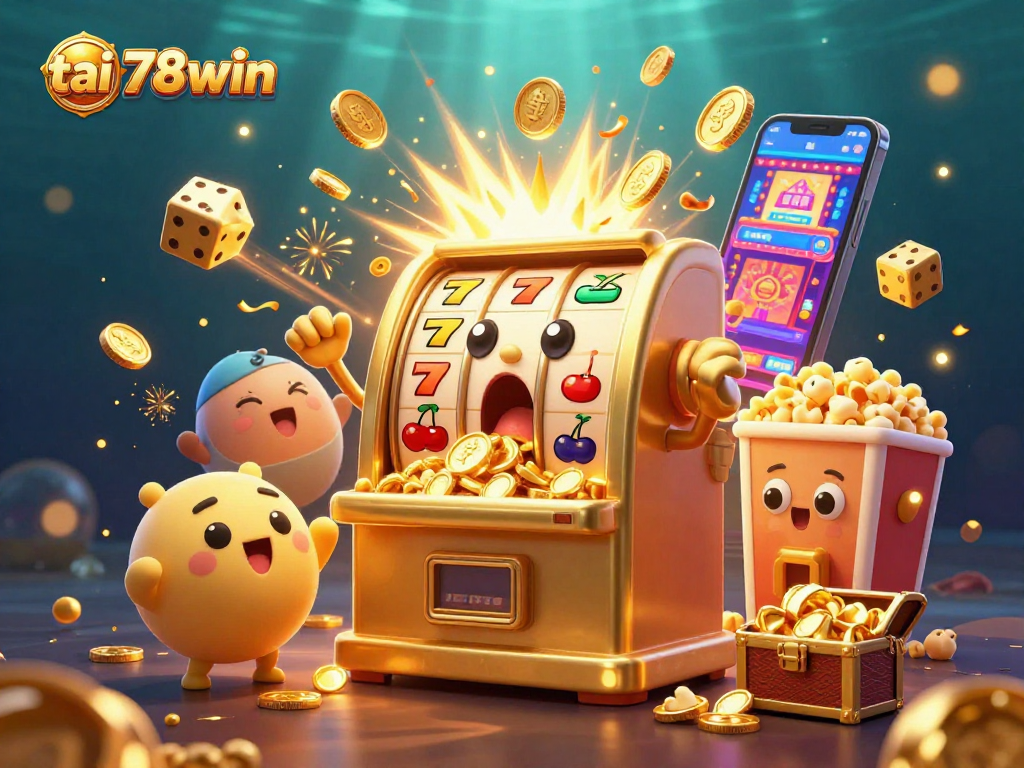 Experience excitement with tai 78win as golden slot machines celebrate jackpot wins surrounded by colorful casino games.
