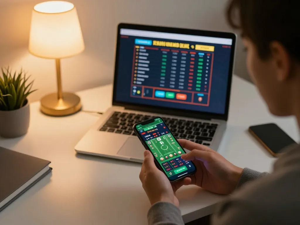 Engaging in online betting on nhà cái okfun through mobile and laptop for sports and casino.