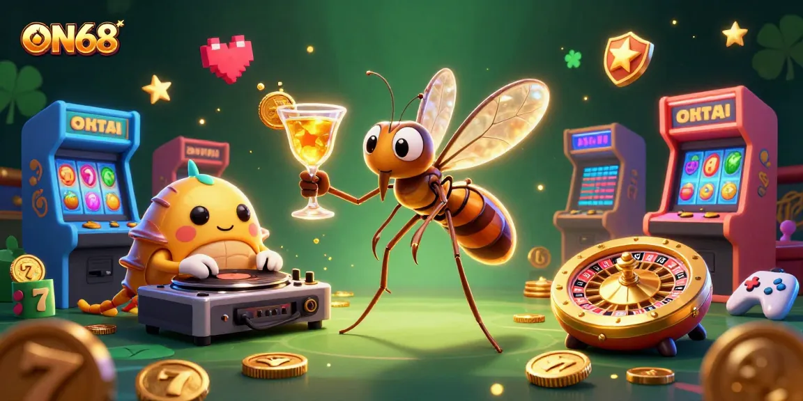 Experience the thrill of ON68 with a vibrant casino scene featuring animated characters and game elements.