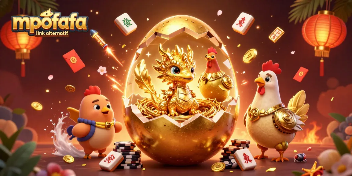 Experience the fun at mpofafa link alternatif with vibrant casino elements including a golden dragon and poker chips.
