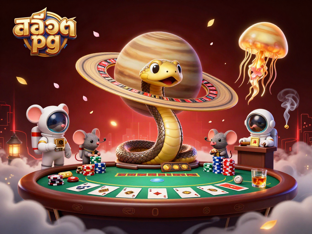 Engage with สล็อตpg as cute astronaut mice place bets on a roulette wheel in space.
