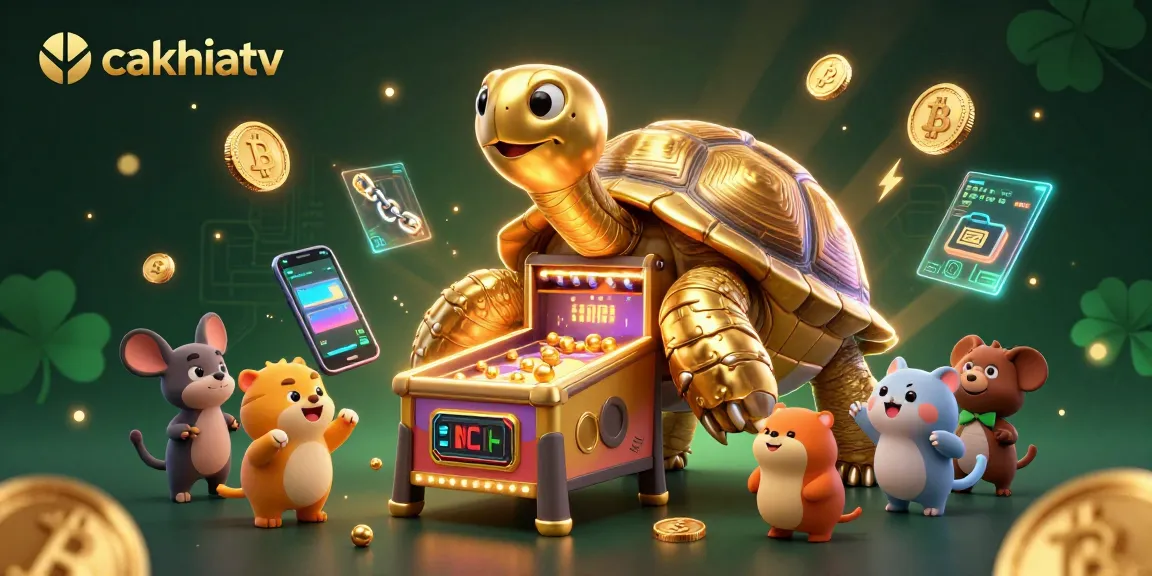 Experience exciting betting action with cakhiatv's ultra-detailed 3D illustration featuring vibrant characters and crypto elements.