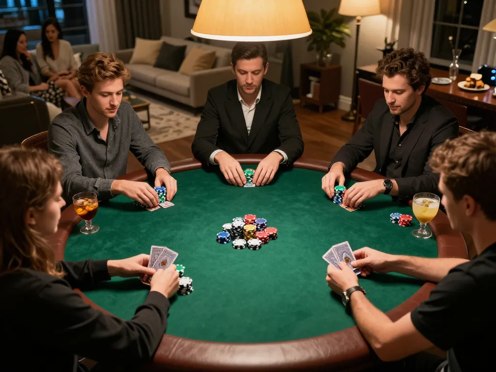 Engage in sophisticated poker gameplay with lc88 vip in an elegant home setting, showcasing friends enjoying friendly competition.