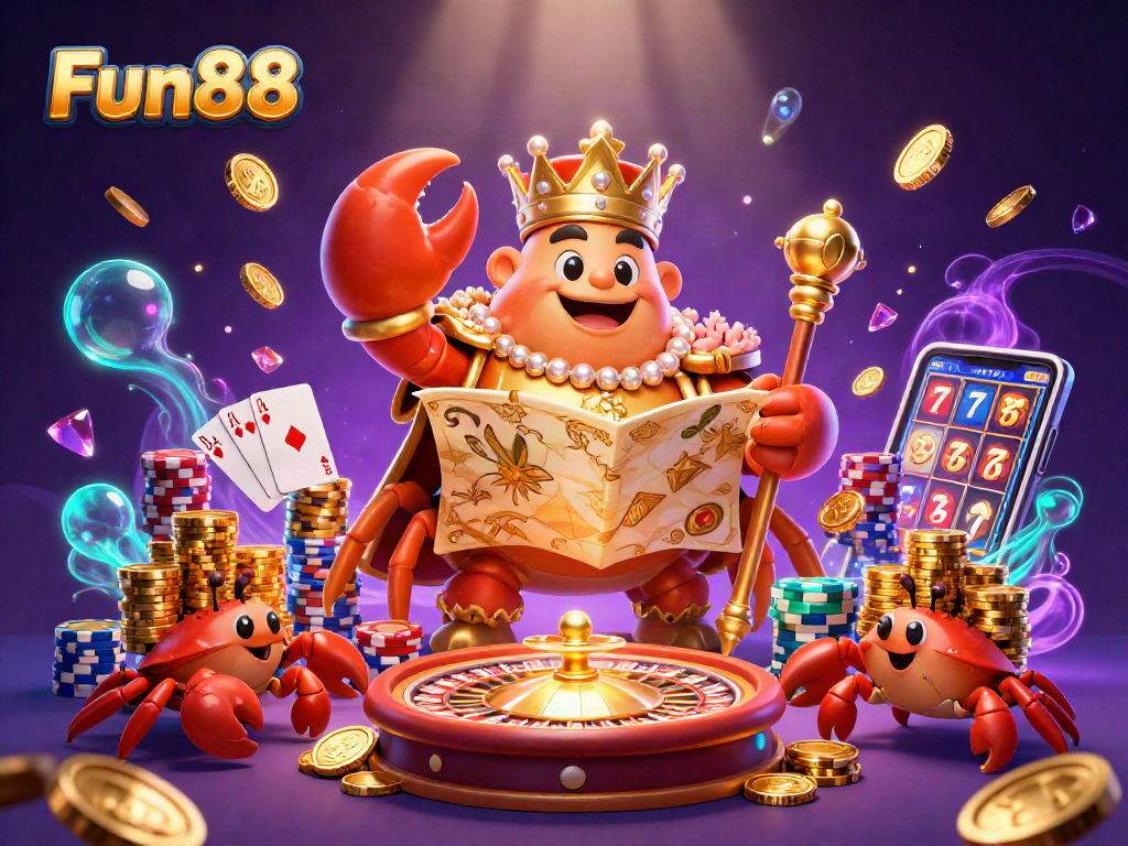 Enjoy thrilling casino excitement with Fun88's golden crab emperor and lively gaming elements.