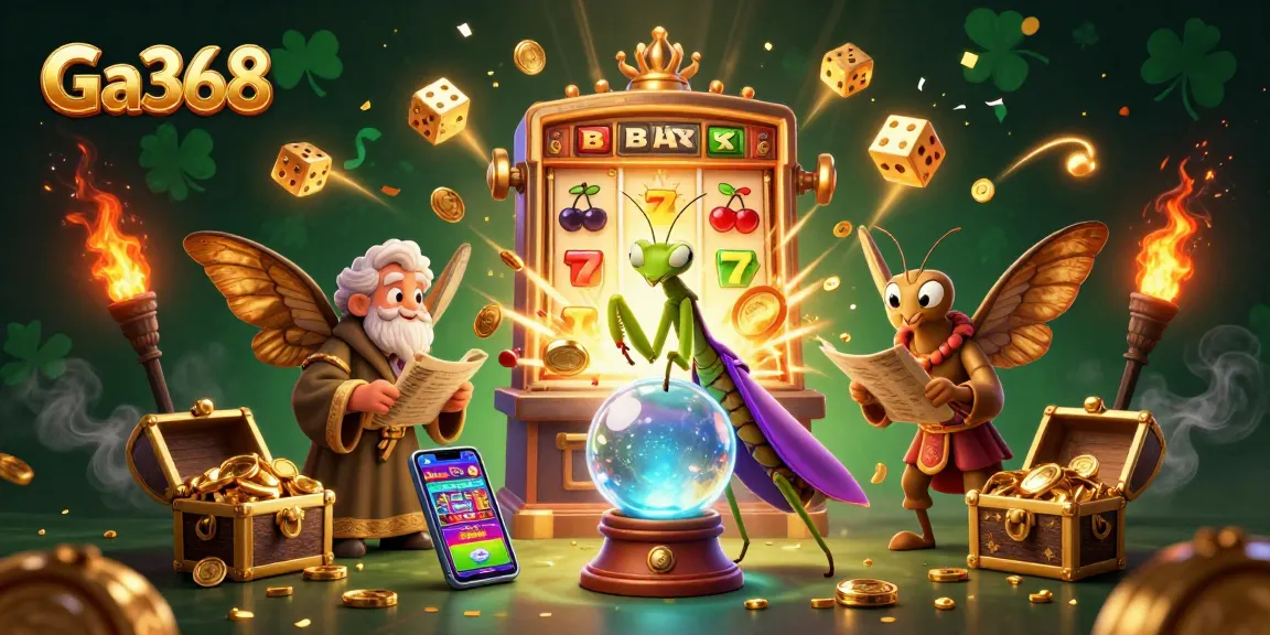 Engage in thrilling cockfighting bets at Ga368, showcasing a vibrant mystical scene packed with rich gambling elements.