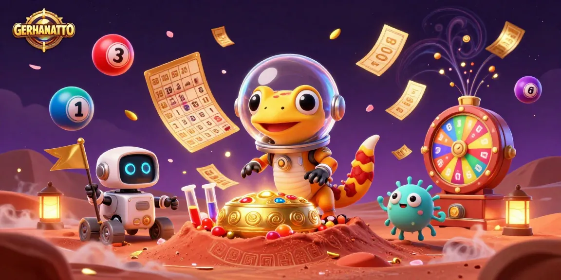 Menangkan permainan di GERHANATOTO dengan tiket lotere berwarna-warni dan jackpot emas