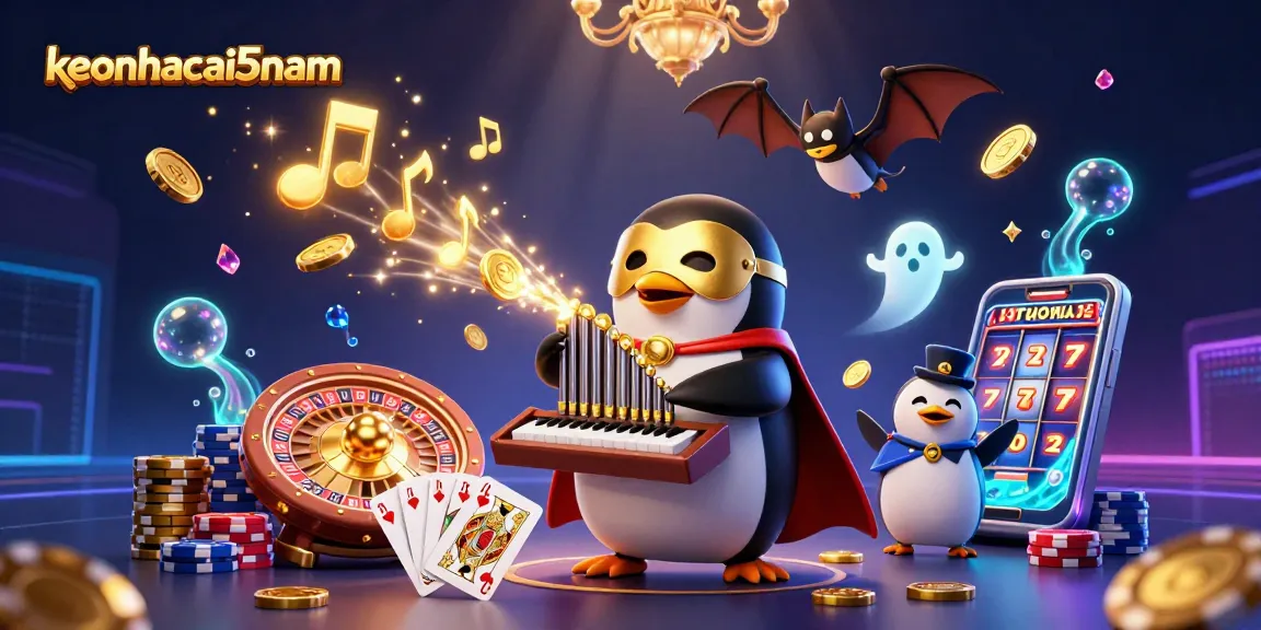 Engage with keonhacai5nam's enchanting casino world featuring golden coins and thrilling betting scenes.