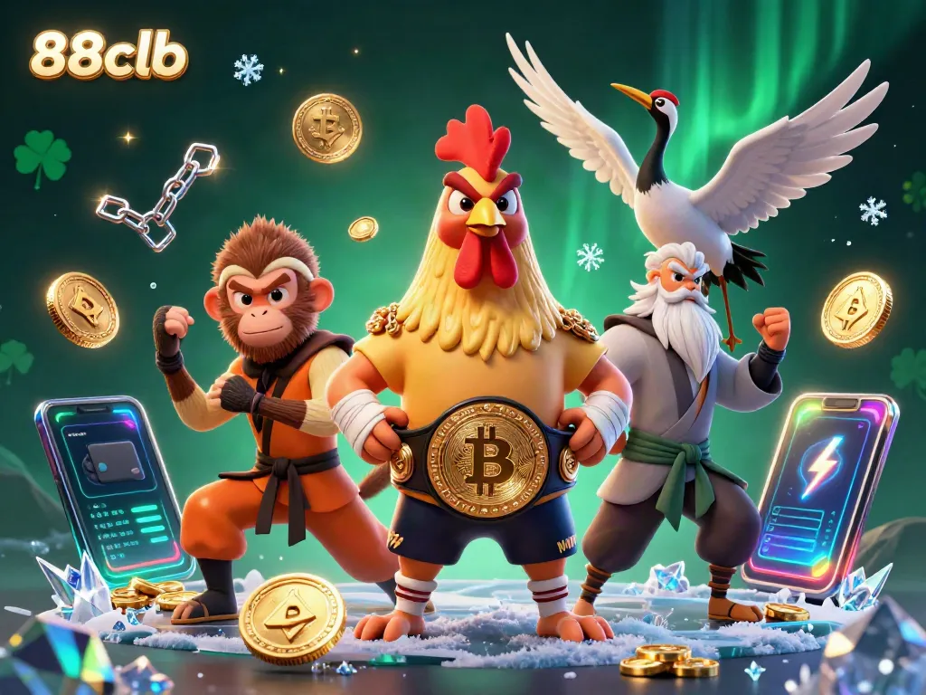 88clb characters engage in a lively casino scene filled with Bitcoin and Ethereum elements, showcasing vibrant gaming energy.
