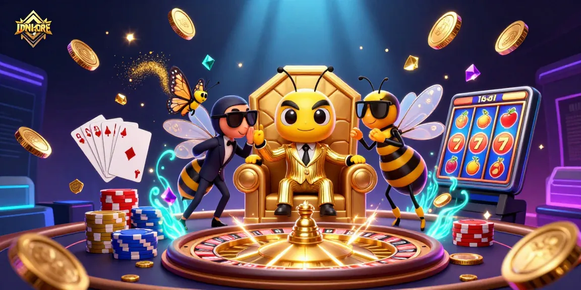 Experience IDNSCORE's fast-loading gaming with a vibrant 3D casino scene featuring a bumblebee mob boss.