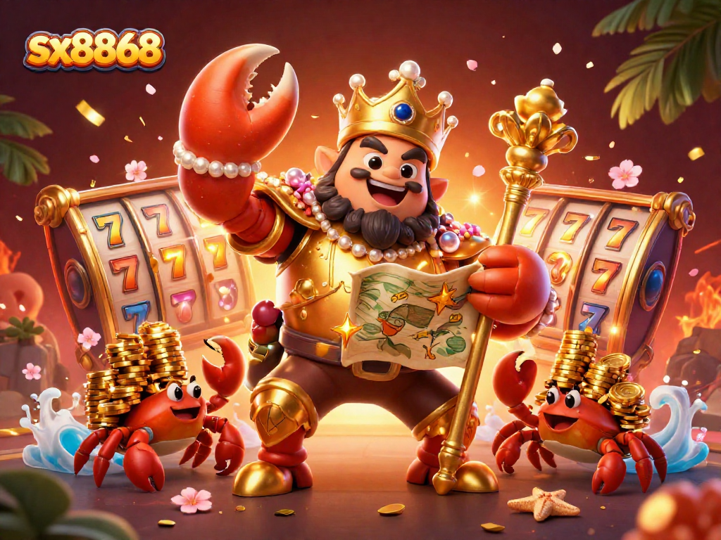 Visit sx8868 to embark on exciting slots adventures with a golden crab emperor and treasure map.