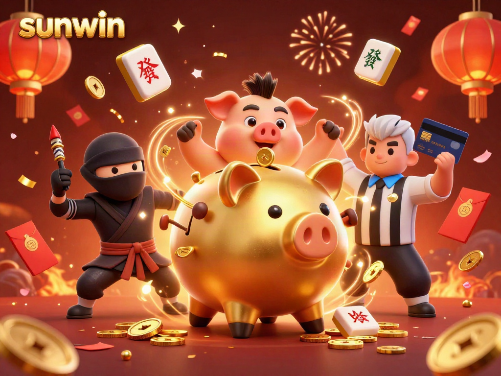 Experience thrilling gameplay with sunwin as a massive golden piggy bank sumo wrestler dominates the casino scene.