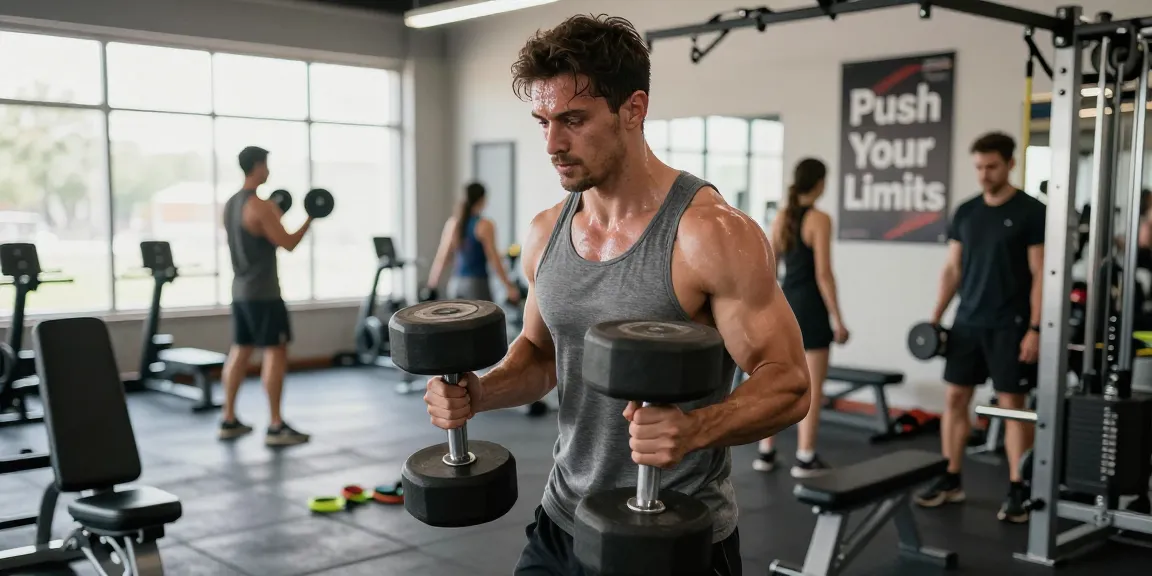 Focused workout at Anabolika Shop gym featuring a bodybuilder lifting weights.